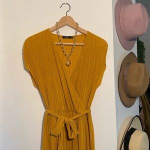 Bershka mustard ribbed midi dress